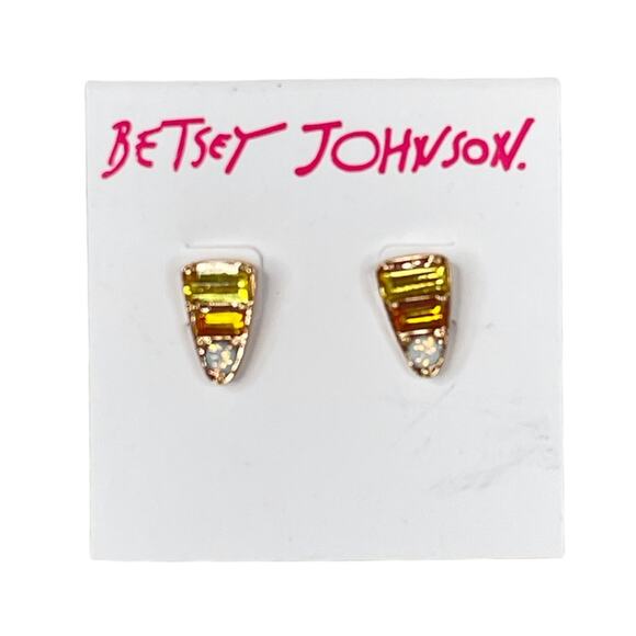 Betsey Johnson Candy Corn Earrings, Gold Tone, Orange, Yellow, White - Picture 2 of 4